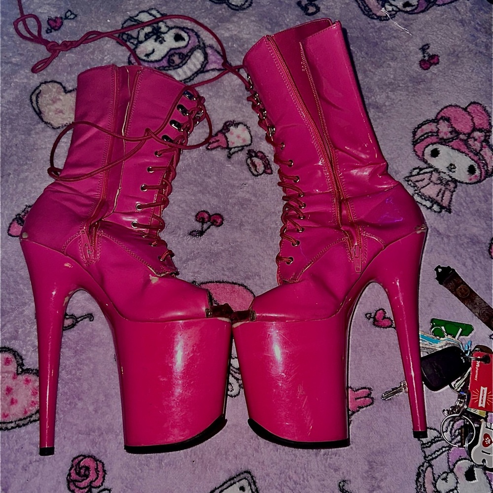 COPY - Pink Platform Lace-Up Boots Open Toe